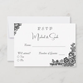 Elegante tarjeta RSVP de encaje negro para Bodas