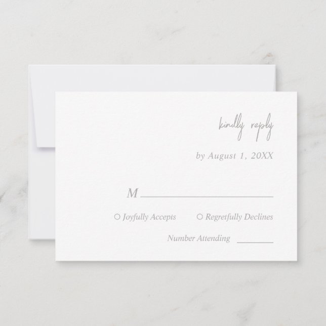 Elegante tarjeta RSVP de escritura de plata (Reverso)
