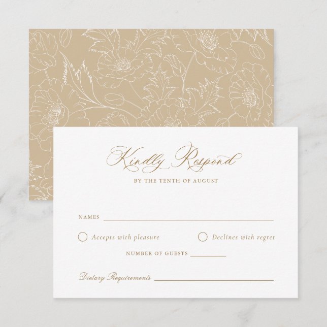 Elegante tarjeta RSVP de escritura moderna de oro (Anverso / Reverso)