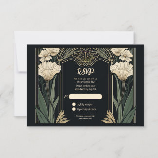 Elegante tarjeta RSVP de estilo Art Nouveau oscuro