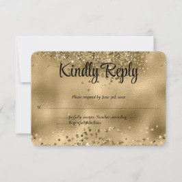 Elegante tarjeta RSVP de Faux Gold Purpurina y bod