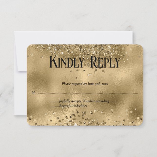 Elegante tarjeta RSVP de Faux Gold Purpurina y bod (Anverso)
