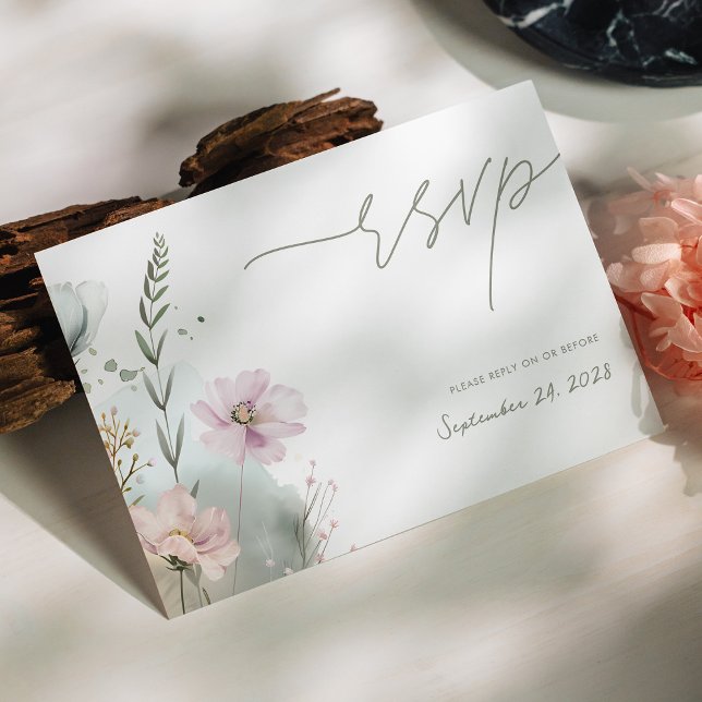 Elegante Tarjeta RSVP de Flor Silvestre | Flora ac (Elegant Wildflower RSVP Card | Watercolor Floral Personalized)