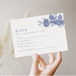 Elegante Tarjeta RSVP de Floral Azul Francesa Toil