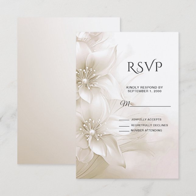 Elegante Tarjeta RSVP de Flores Blancas de Marfil (Anverso / Reverso)