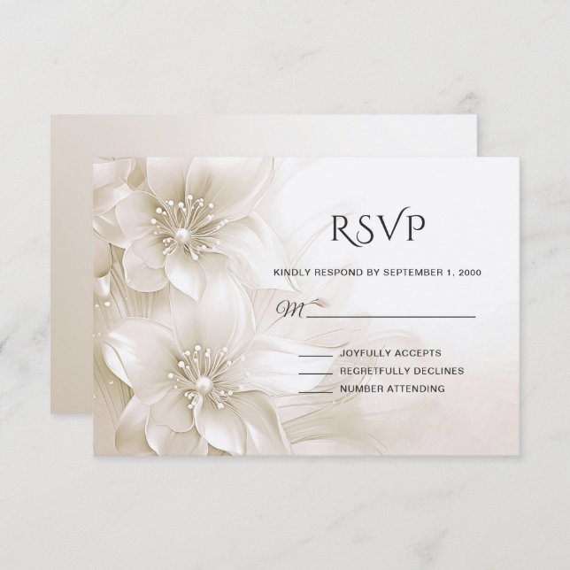 Elegante Tarjeta RSVP de Flores Blancas de Marfil (Anverso / Reverso)