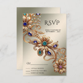 Elegante tarjeta RSVP de flores de joyas de oro