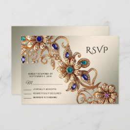 Elegante tarjeta RSVP de flores de joyas de oro