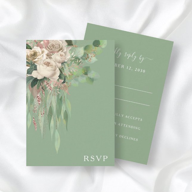 Elegante tarjeta RSVP de Flores Verdes para pareja (Subido por el creador)