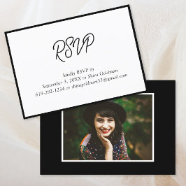 Elegante tarjeta RSVP de foto de Mitzvah en blanco