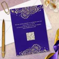 Elegante Tarjeta RSVP de Henna Lace de Oro Púrpura