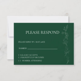 Elegante tarjeta RSVP de hoja verde esmeralda