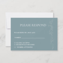 Elegante tarjeta RSVP de hojas azul claro