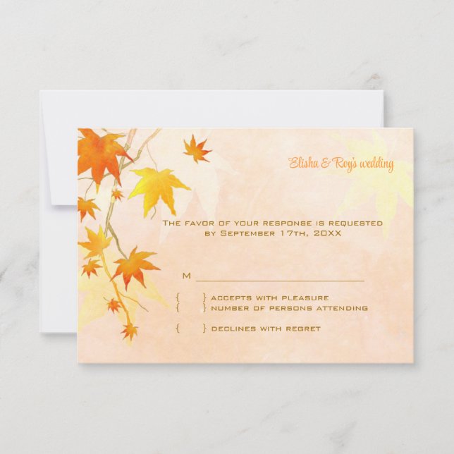 Elegante Tarjeta RSVP de hojas de arce de otoño (Anverso)