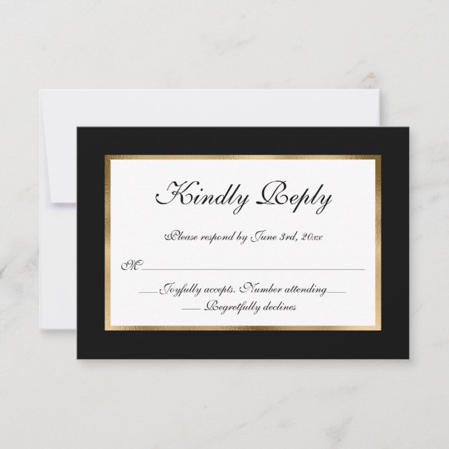 Elegante tarjeta RSVP de la Boda blanca y formal d (Anverso)