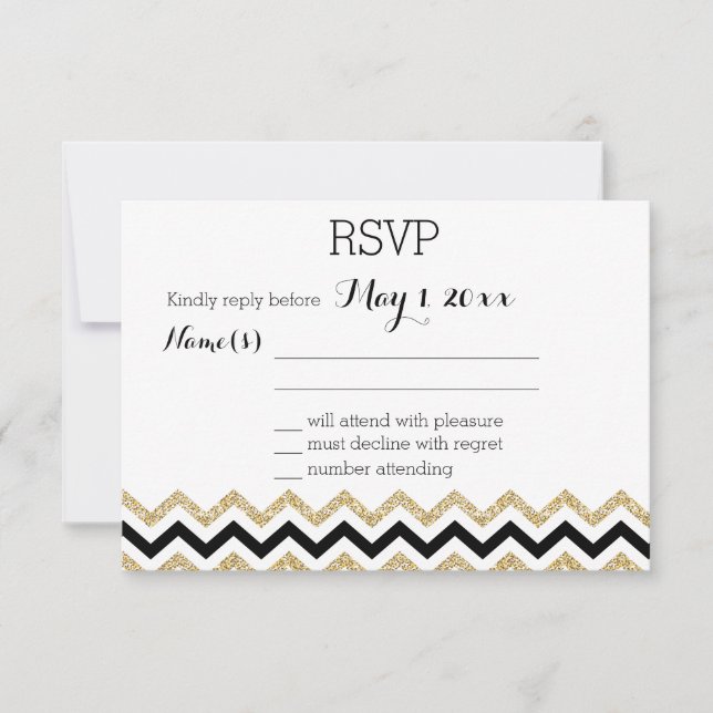 Elegante tarjeta RSVP de la boda de Chevron (Anverso)