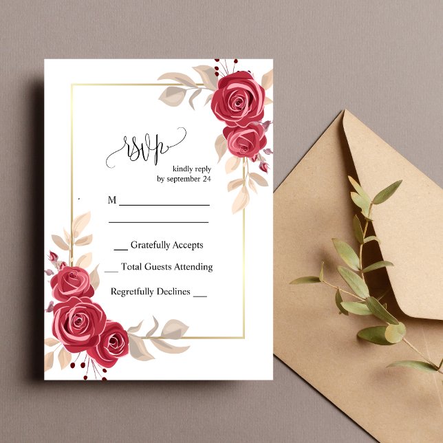 Elegante Tarjeta RSVP de la Boda de Marco de Oro F (Subido por el creador)
