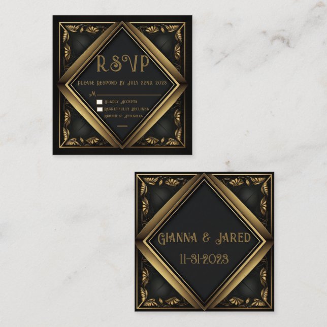 Elegante tarjeta RSVP de la boda de terciopelo neg (Anverso / Reverso)