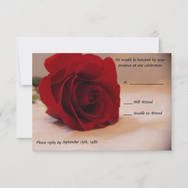 Elegante tarjeta RSVP de la boda rosa roja (Anverso)