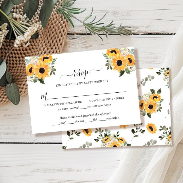 Elegante tarjeta RSVP de la boda verde del girasol (Subido por el creador)