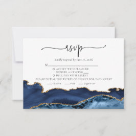 Elegante tarjeta RSVP de la Marina Blue Gold Agate