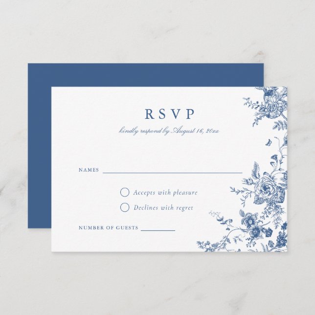 Elegante tarjeta RSVP de la Marina Botánica Floral (Anverso / Reverso)