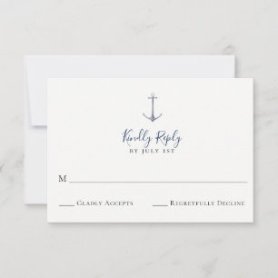 Elegante Tarjeta RSVP de la Marina de Ancla Azul d
