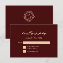 Elegante tarjeta RSVP de Lujo Monograma Dorado Bor