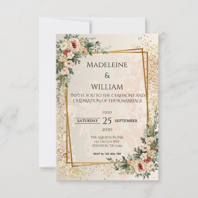 Elegante tarjeta RSVP de Luxury Garden Floral Wedd (Anverso)