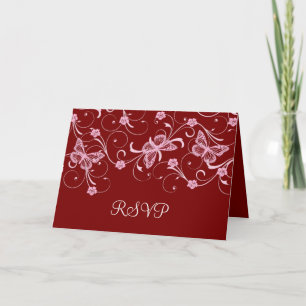 Elegante tarjeta RSVP de mariposa roja de ensueño