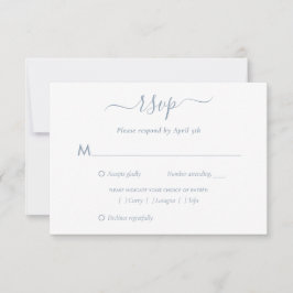 Elegante tarjeta RSVP de matrimonio azul turbio