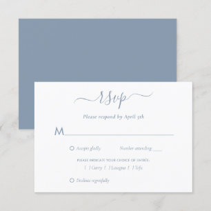 Elegante tarjeta RSVP de matrimonio azul turbio