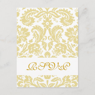 Elegante tarjeta RSVP de matrimonio Damask con cre