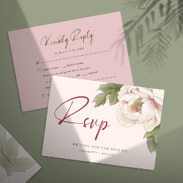 Elegante tarjeta RSVP de matrimonio floral de peon