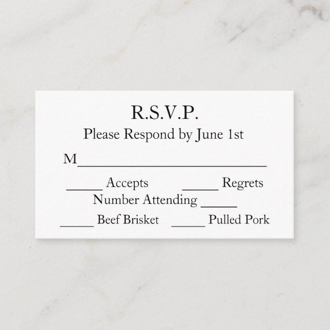 Elegante tarjeta RSVP de matrimonio formal blanco  (Anverso)