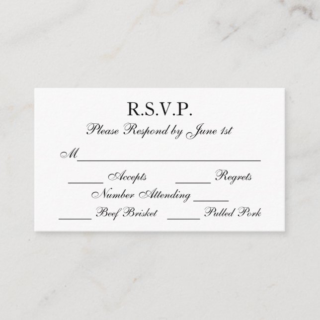 Elegante tarjeta RSVP de matrimonio formal blanco  (Anverso)