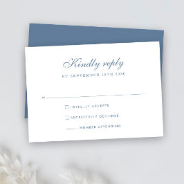 Elegante tarjeta RSVP de matrimonio mínimo azul tu