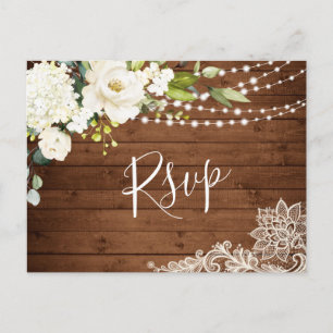 Elegante tarjeta RSVP de matrimonio rústico con ro