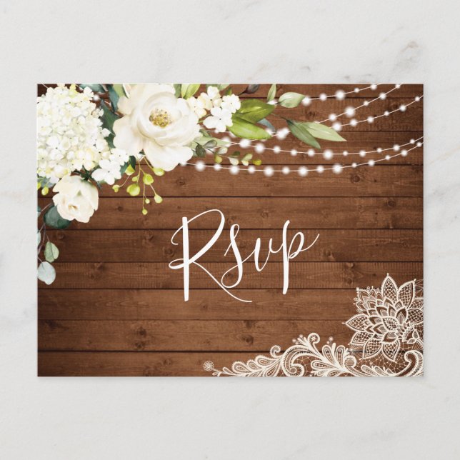 Elegante tarjeta RSVP de matrimonio rústico con ro (Anverso)