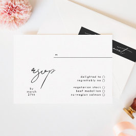 Elegante tarjeta RSVP de matrimonio simple en blan