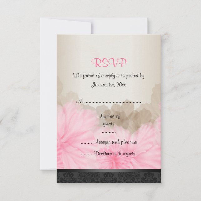 Elegante tarjeta RSVP de Moda floral rosa y negra (Anverso)