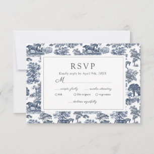 Elegante tarjeta RSVP de Moda Vintage Blue Toile
