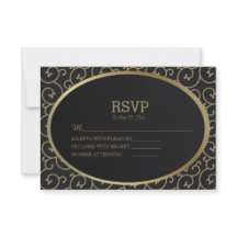 Elegante tarjeta RSVP de natación negra y dorada