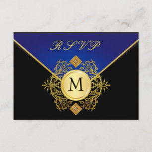 Elegante tarjeta RSVP de Ocasión Especial Azul Dor