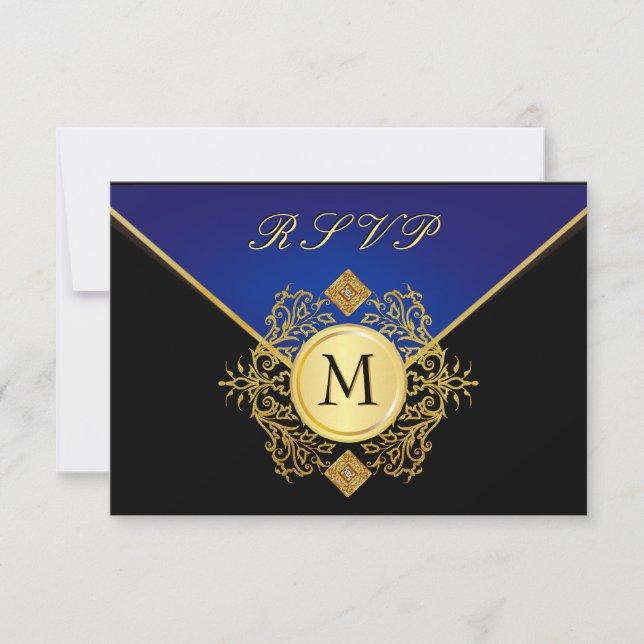 Elegante tarjeta RSVP de Ocasión Especial Azul Dor (Anverso)