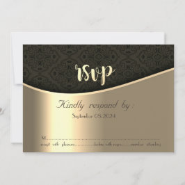 Elegante tarjeta RSVP de oro de Damask negro