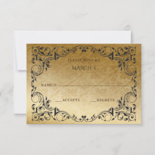 Elegante tarjeta RSVP de oro negro vintage