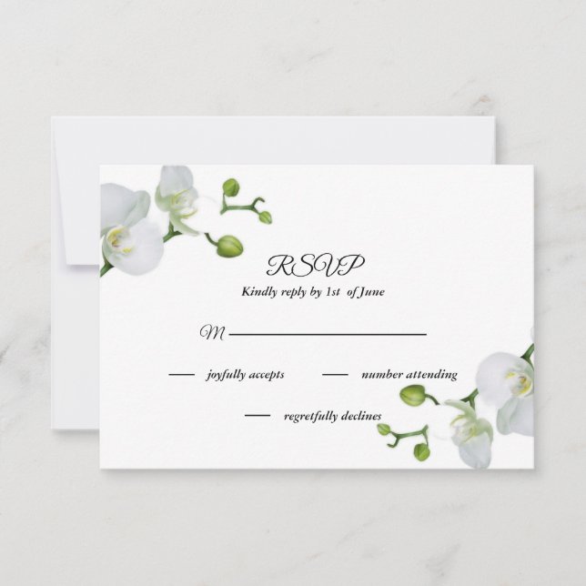 Elegante tarjeta RSVP de orquídeas blancas (Anverso)