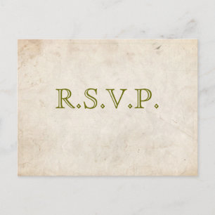 Elegante tarjeta RSVP de pergamino verde
