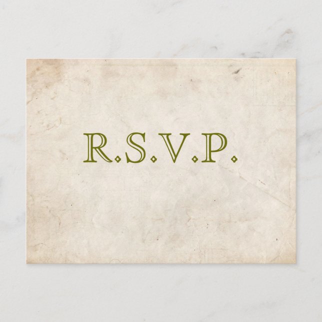 Elegante tarjeta RSVP de pergamino verde (Anverso)